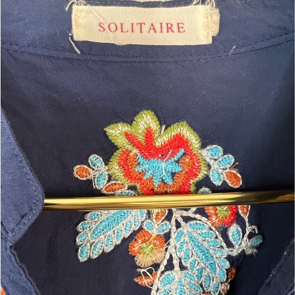 Solitaire Navy Blue Embroidered Top, Large - Picture 4 of 6